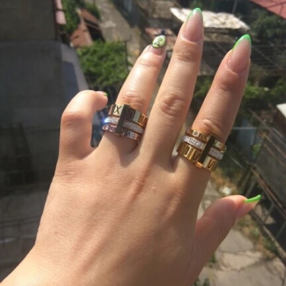 Rose Gold Roman Numerals Stainless Steel Ring